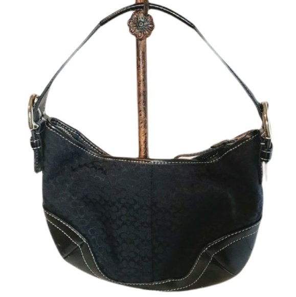 Coach Handbags - COACH JACQUARD SIGNATURE SMALL BLACK HOBO PURSE